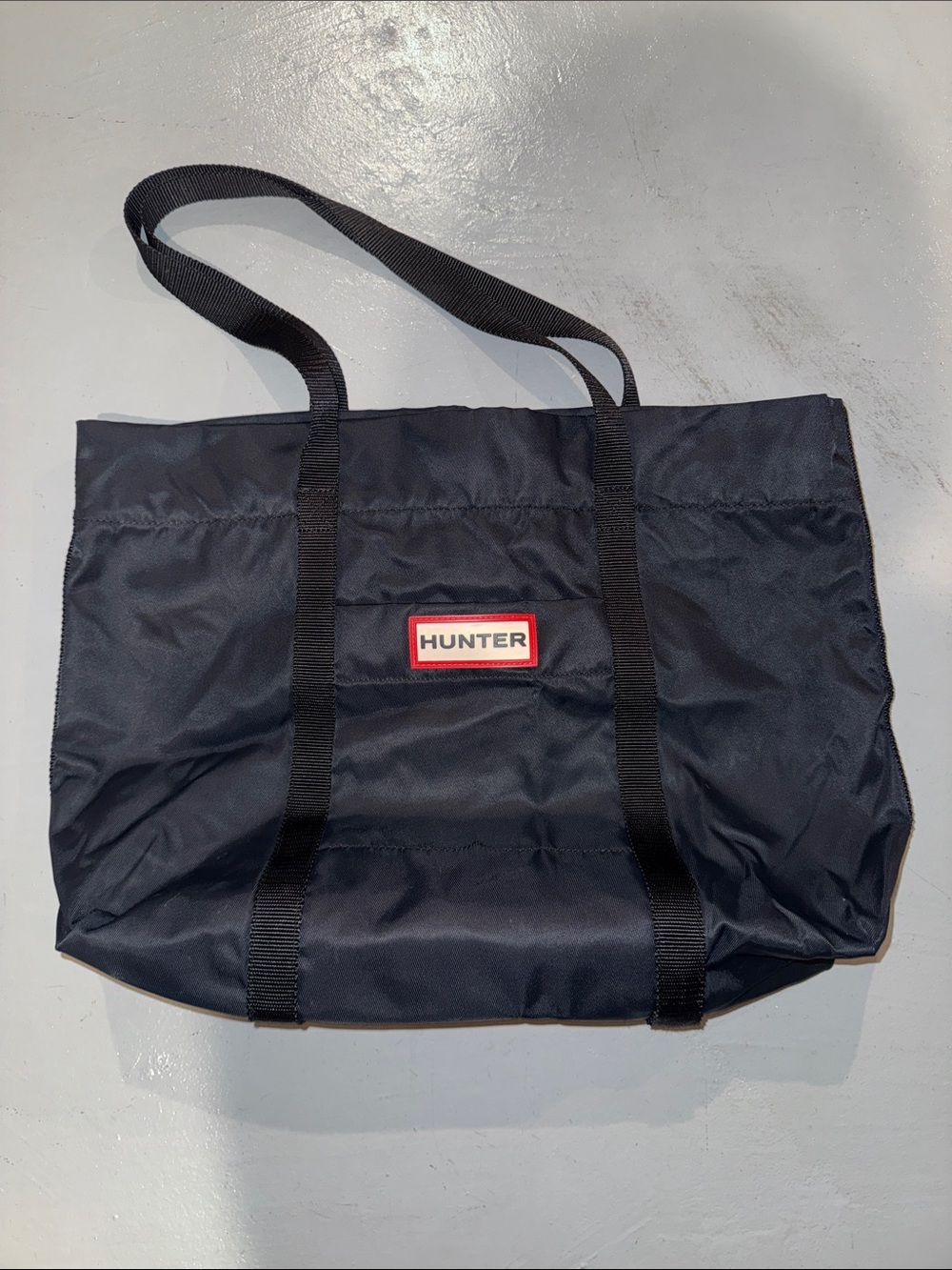 Hunter Black Nylon Duffel Tote with Webbed Straps